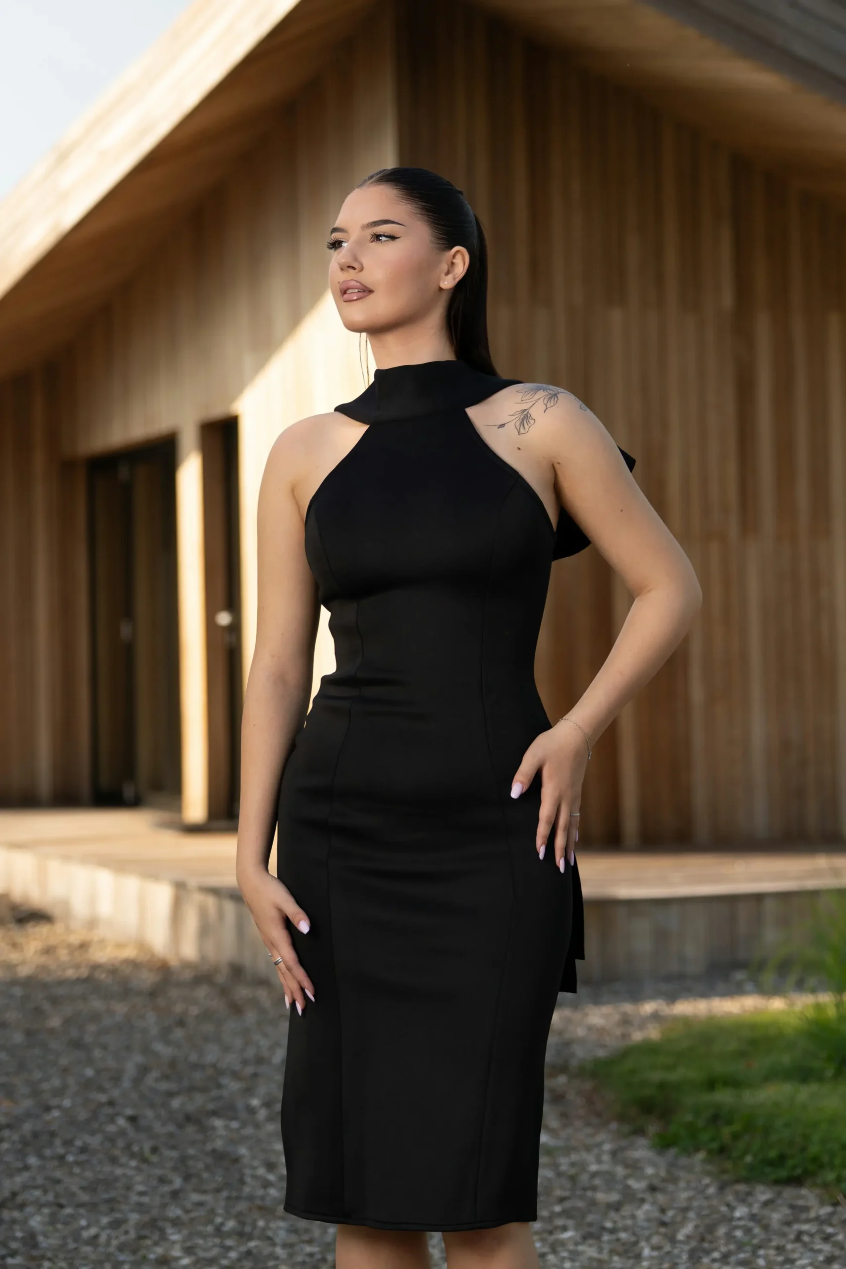 Rochie midi neagră PETRA – Nourra Design